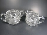 Vintage Lead Crystal Creamer Open Sugar Bowl Sawtooth